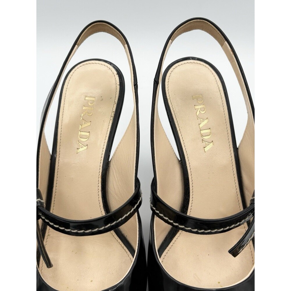 Prada S/S 2009 Black Patent Leather Heels Ribbon Detail Peep Toe Sz EU 34.5 - Picture 6 of 13